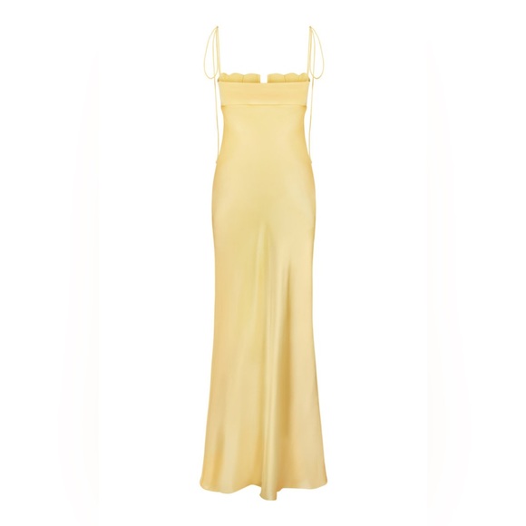 SOLD NWT Anna October Yellow Tulip Satin Maxi Dress - Picture 2 of 11